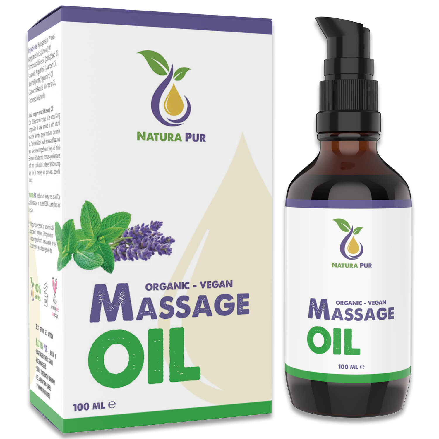 Massageöl BIO 100ml, vegan - Sinnliches Körperöl auf Basis von Mandelöl und Jojobaöl