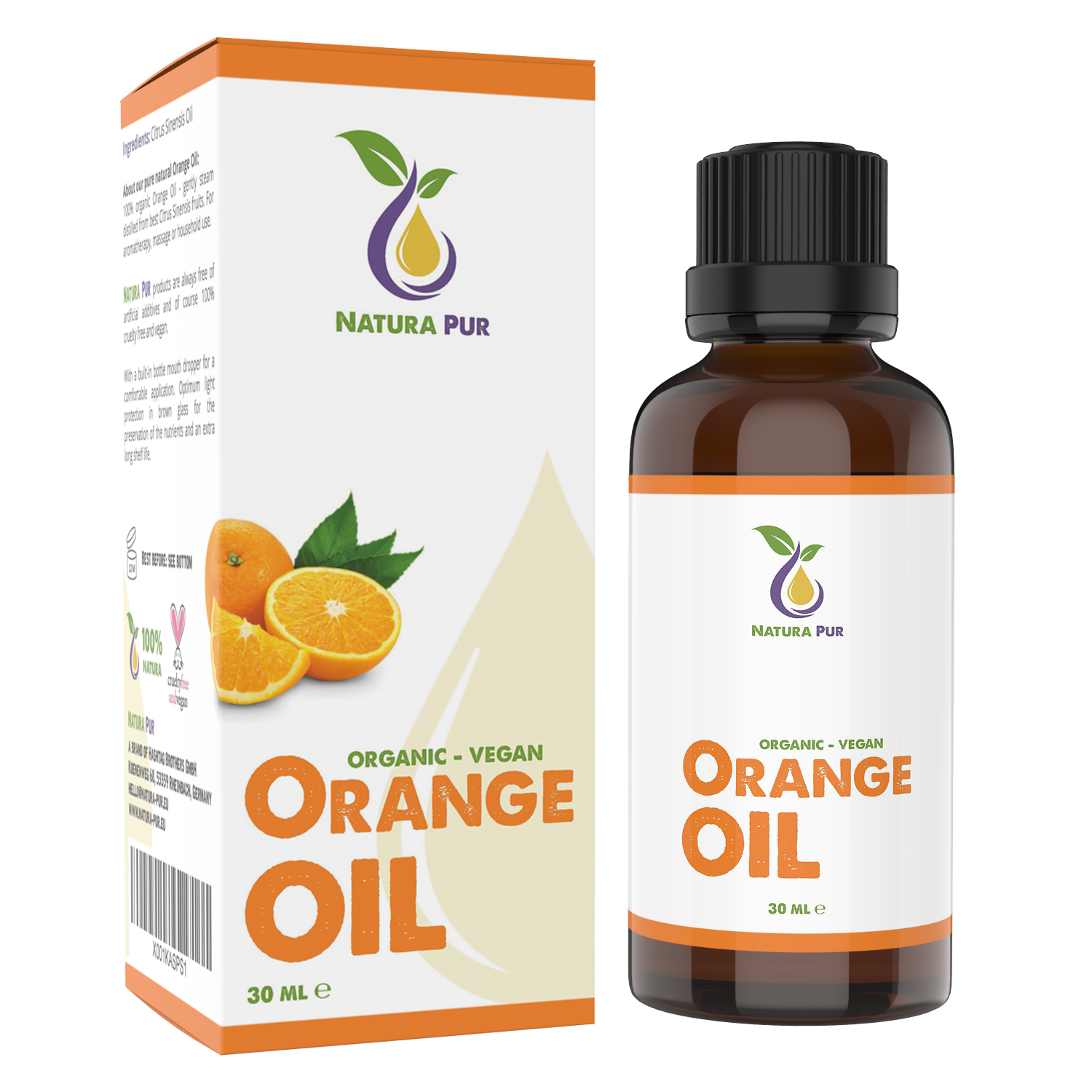 Orangenöl BIO 30ml - 100% naturreines ätherisches Öl, vegan