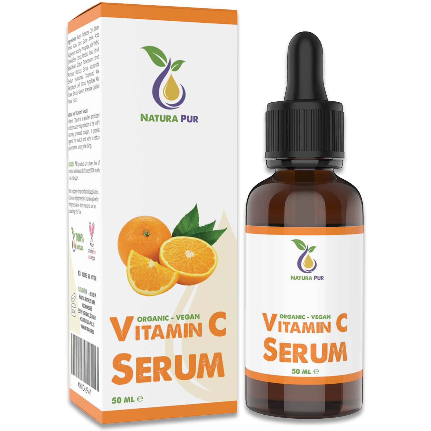 BIO Vitamin C Serum mit Hyaluronsäure 50ml, vegan - hochdosiert mit 20% Vitamin C